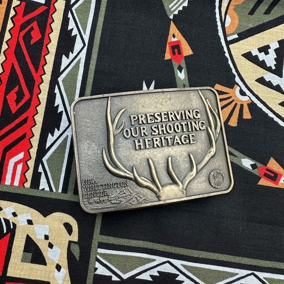 Vintage NRA Deer Hunting Belt Buckle Brass Gold Whittington Mens Unisex - Picture 1 of 6